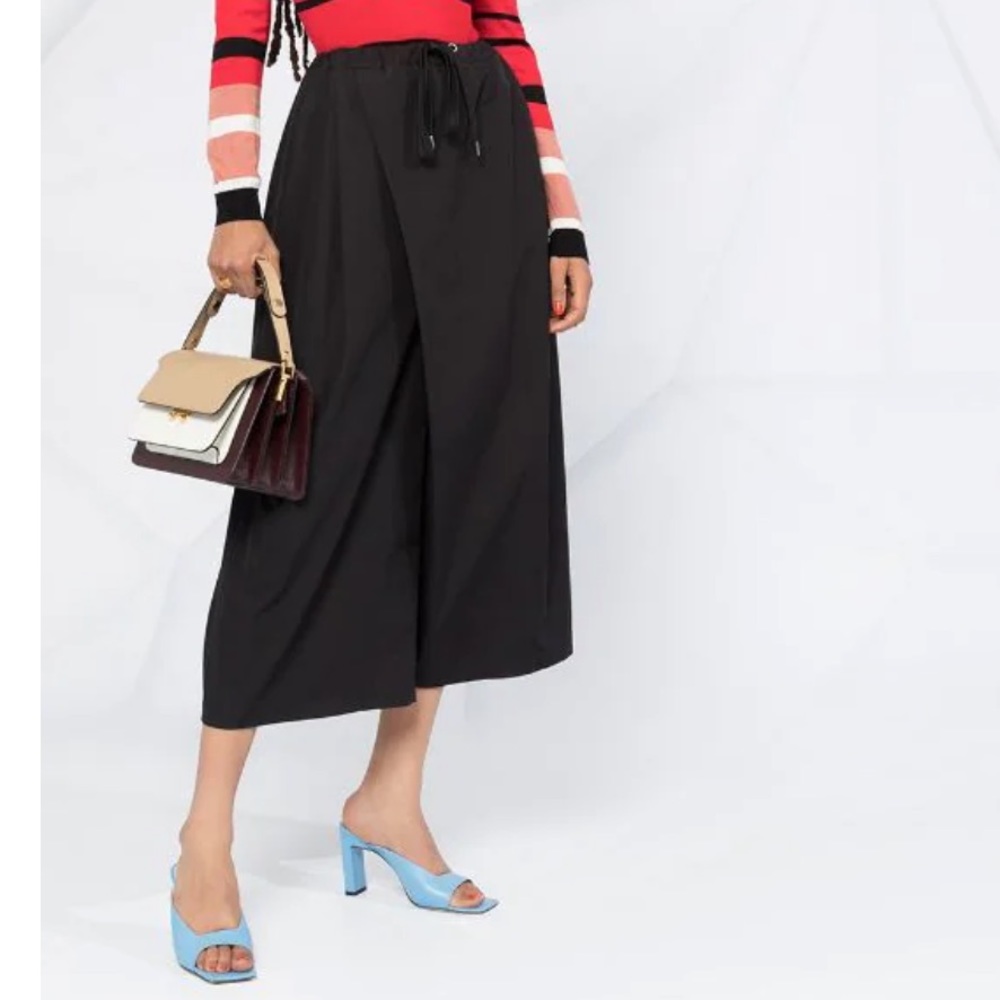 Marni Black Cropped Wrap Style Palazzo Trousers